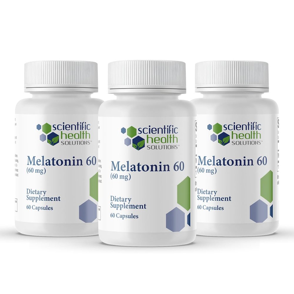 Scientific Health Solutions Melatonin 60mg | High Dosage Melatonin in Easy-to-Swallow Capsules | Vegan, Non-GMO & Gluten-Free | US-Made Extra Strength Melatonins (3-Pack)
