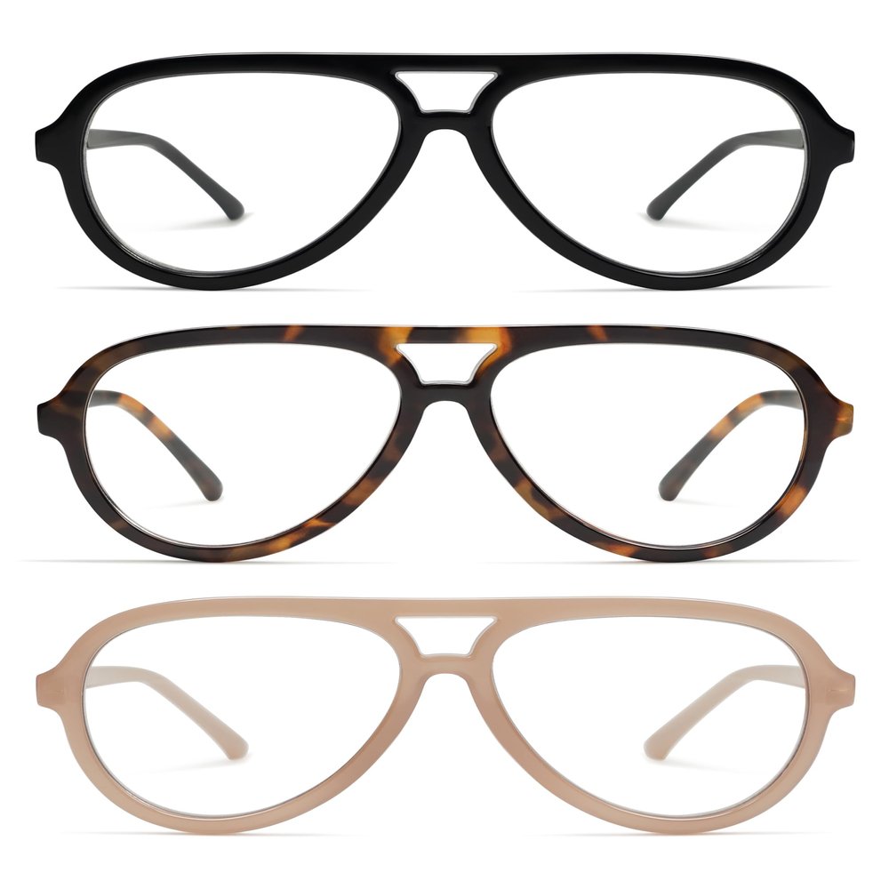 AMOMOMA 3 Pack Retro Aviator Reading Glasses for Women Men,Classic Large Oversized Reader Blue Light Computer Frame AM6111 C1+C2+C4 3.0 X