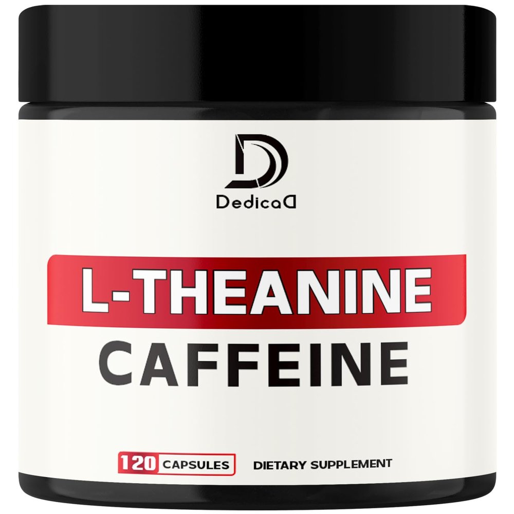 DEDICAD L-Theanine 200mg Capsules & Pure Caffeine Pills 200mg - Smart Smooth Energy Production, Alertness, Cognitive & Focus Clarity Supplement - 120 Capsules for 4 Months - Non-GMO & Gluten Free