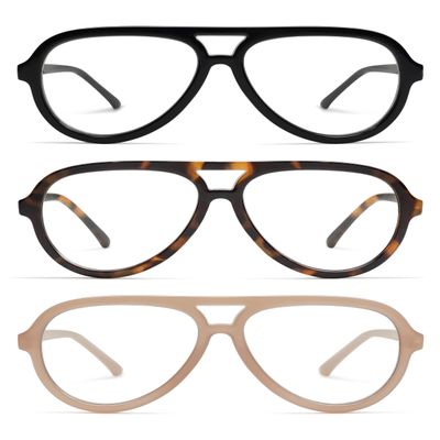 AMOMOMA 3 Pack Retro Oversized Aviator Reading Glasses for Women Men,Classic Large Reader Blue Light Computer Frame AM6111 C1+C2+C4 1.0 X