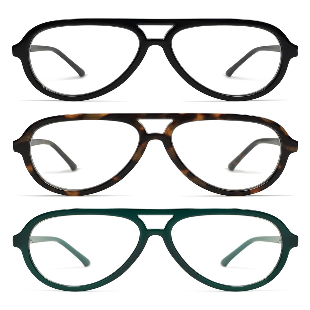 AMOMOMA 3 Pack Retro Oversized Aviator Reading Glasses for Women Men,Classic Large Reader Blue Light Computer Frame AM6111 C1+C2+C3 3.0 X