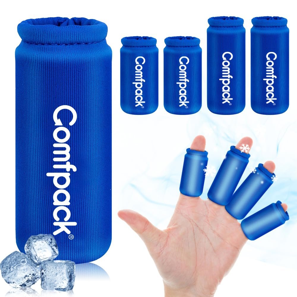 Comfpack 4PCS Finger Sleeves Gel Ice Pack, Finger and Toe Thumb Cold Gel Ice Packs, Reusable Hot Cold Compression Finger Brace Ice Packs for Injuries, Arthritis, Trigger Finger, Gout, Sprain