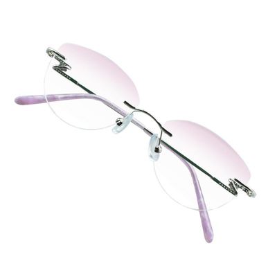 VisionGlobal Metal Readers for men/women Blue Light Blocking,Hand-set Diamond Fashion Square Glasses (Purple Pink, 2.50 Magnification)