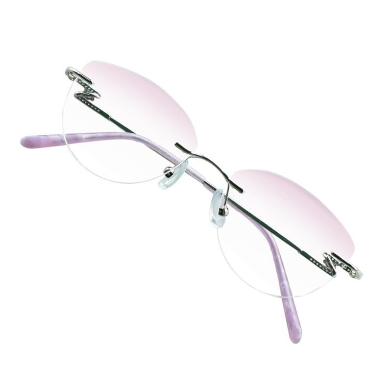 VisionGlobal Metal Readers for men/women Blue Light Blocking,Hand-set Diamond Fashion Square Glasses (Purple Pink, 2.50 Magnification)