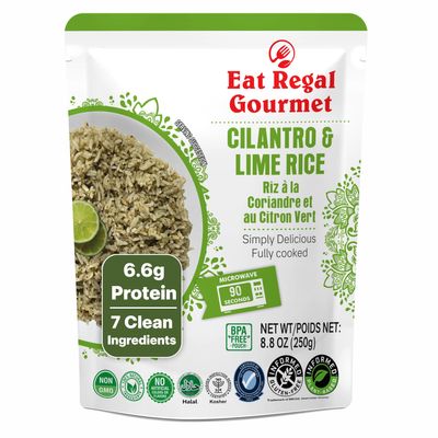 Eat Regal Cilantro & Lime Rice Ready to Eat in 1.5 Minutes Microwave Pouch, 7 Clean Non-GMO Ingredients, 6.6g Protein, No Clump & No Kneading, 8.8 oz Shelf Stable Side Dish, 8.8oz Pack of 6
