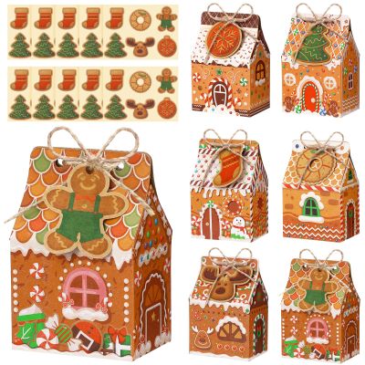 Blulu 60 Set Small Christmas Cookie Boxes with Tags Gingerbread House Gift Box with String Kraft Paper Christmas Treat Boxes Mini Goodie Containers for Xmas Party Packaging Favor Supplies(Brown)