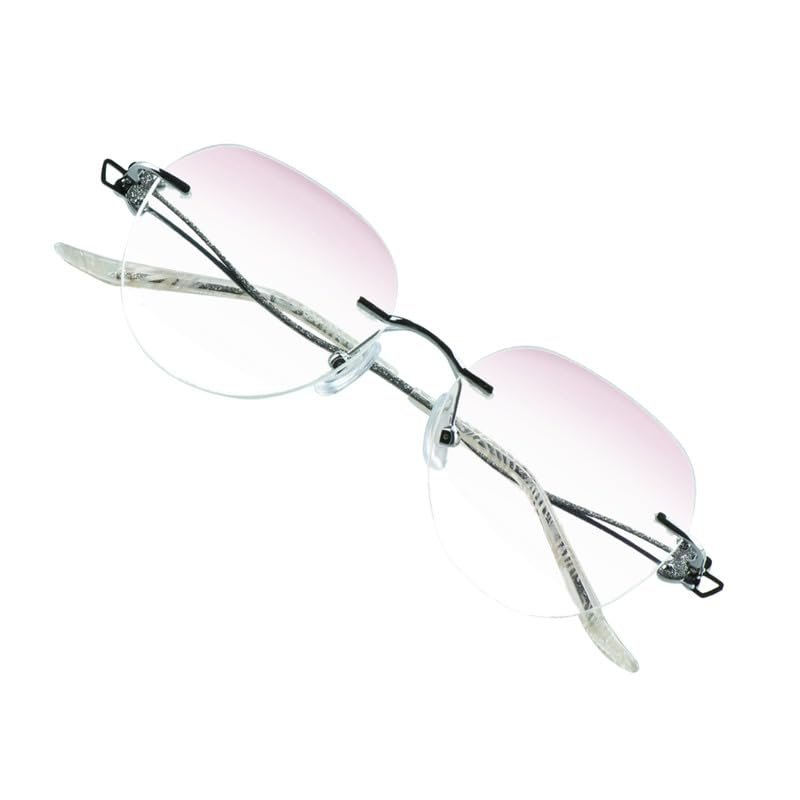 VisionGlobal Metal Readers for men/women Blue Light Blocking,Hand-set Diamond Fashion Square Glasses (Clear Pink, 2.00 Magnification)