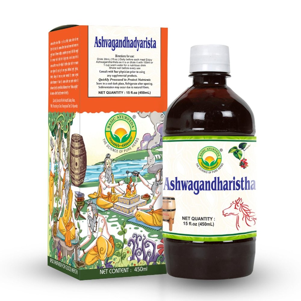 Basic Ayurveda Ashwagandharishta Drink | 16.23 Fl Oz (480ml) | Traditional Fermented Herbal Liquid | No Artificial Additives