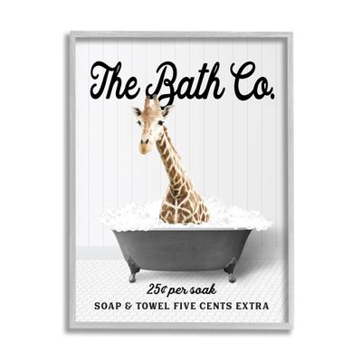 Stupell Industries Giraffe Vintage Bubble Bath Framed Giclee Art by Lettered and Lined