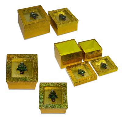 Expo International Value Pack of Hologram Set with Decorative Christmas Tree Sequin A Gift Boxes, Gold