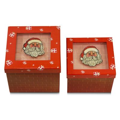 Expo International Value Pack of 3 Sets with Decorative Santa Applique/Patch Gift Boxes, Red