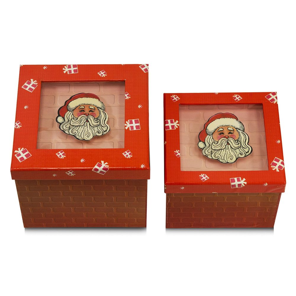 Expo International Value Pack of 3 Sets with Decorative Santa Applique/Patch Gift Boxes, Red