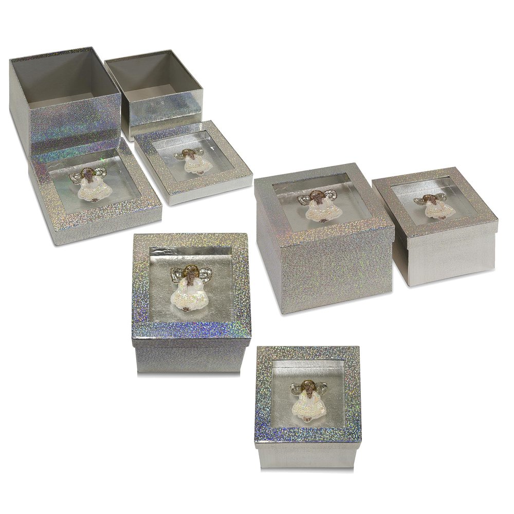 Expo International Value Pack of Hologram Set with Decorative Angel Sequin Applique/P Gift Boxes, Silver
