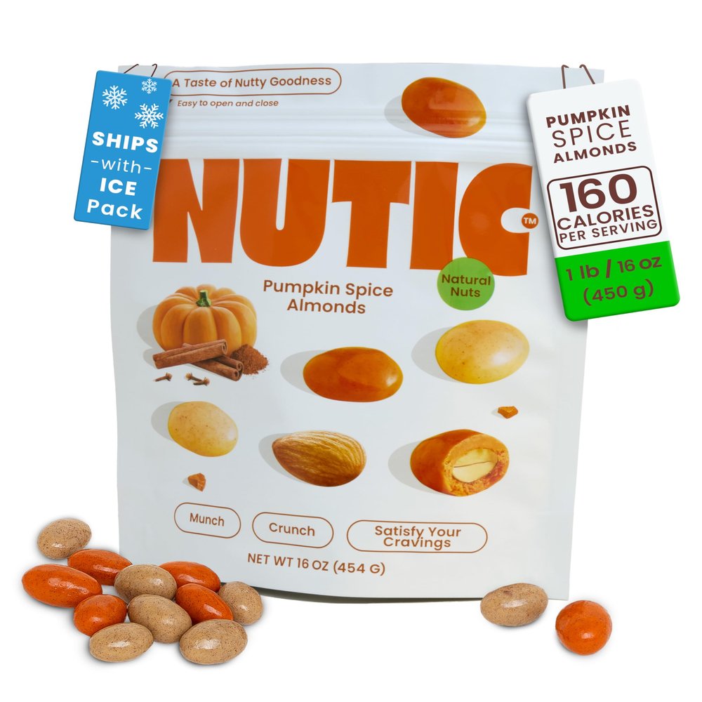 Nutic Pumpkin Spice Almonds - 1 Lb Premium Pumpkin-Flavored Almond Snacks in a Resealable Bag - Ideal for Seasonal Snacking Adventure, Made in USA (Pack of 1)