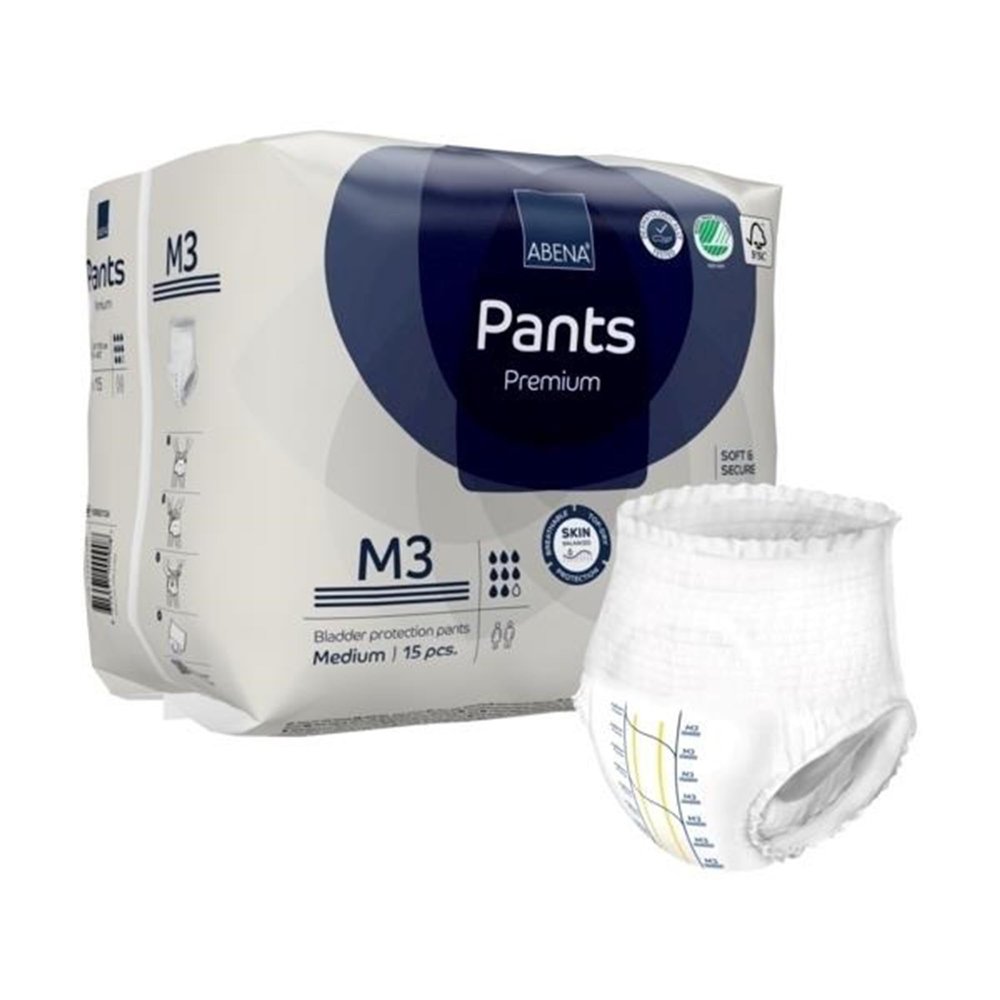 Abena Premium Pants M3 Disposable Underwear Pull On with Tear Away Seams Medium, 1000021324, 50, 45 Ct