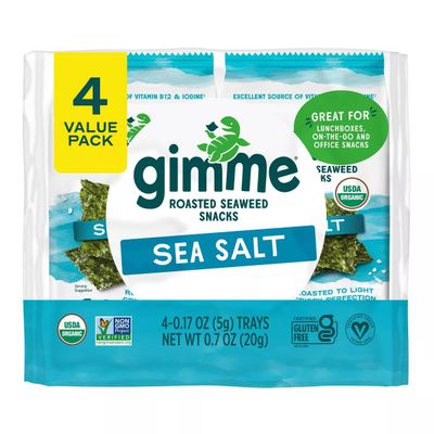 Gimme Seaweed - Sea Salt - Organic Roasted Seaweed Sheets - Keto, Vegan, Gluten Free - Great Source of Iodine & Omega 3s - Healthy On-The-Go Snack for Kids Adults 4 Count