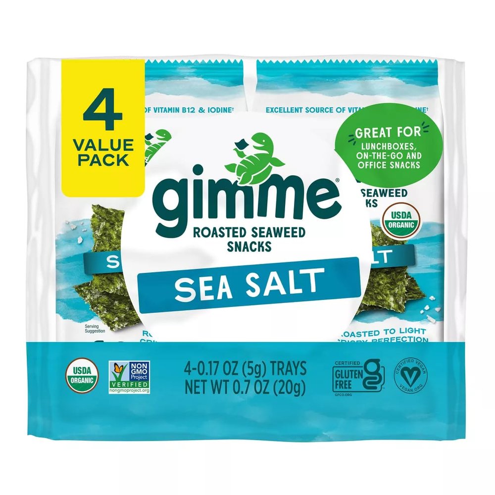 Gimme Seaweed - Sea Salt - Organic Roasted Seaweed Sheets - Keto, Vegan, Gluten Free - Great Source of Iodine & Omega 3s - Healthy On-The-Go Snack for Kids Adults 4 Count