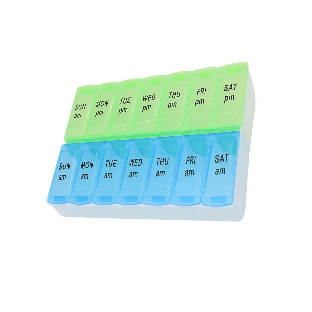 7 Day Weekly Pill AM PM Organizer, ShysTech Large Pill Case Pill Box for Pills/Vitamin/Supplements/Medication (Blue/Green)