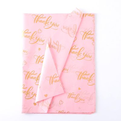 100 Sheet Thankyou Gift Wrapping Tissue Paper 14x20 Recyclable Pink with Metallic Gold Packaging Bag for Wedding Birthday Showers Art Craft Party Favor Decoration