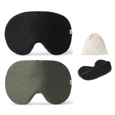 2-Pack Linen Eye Sleep Mask Oversized for Sleeping Organic Oeko-TEX Standard Blackout Eye Shade Cover Adjustable Strap Breathable Travel Meditation Essential Gift idea Woman Man (Black+Pine)