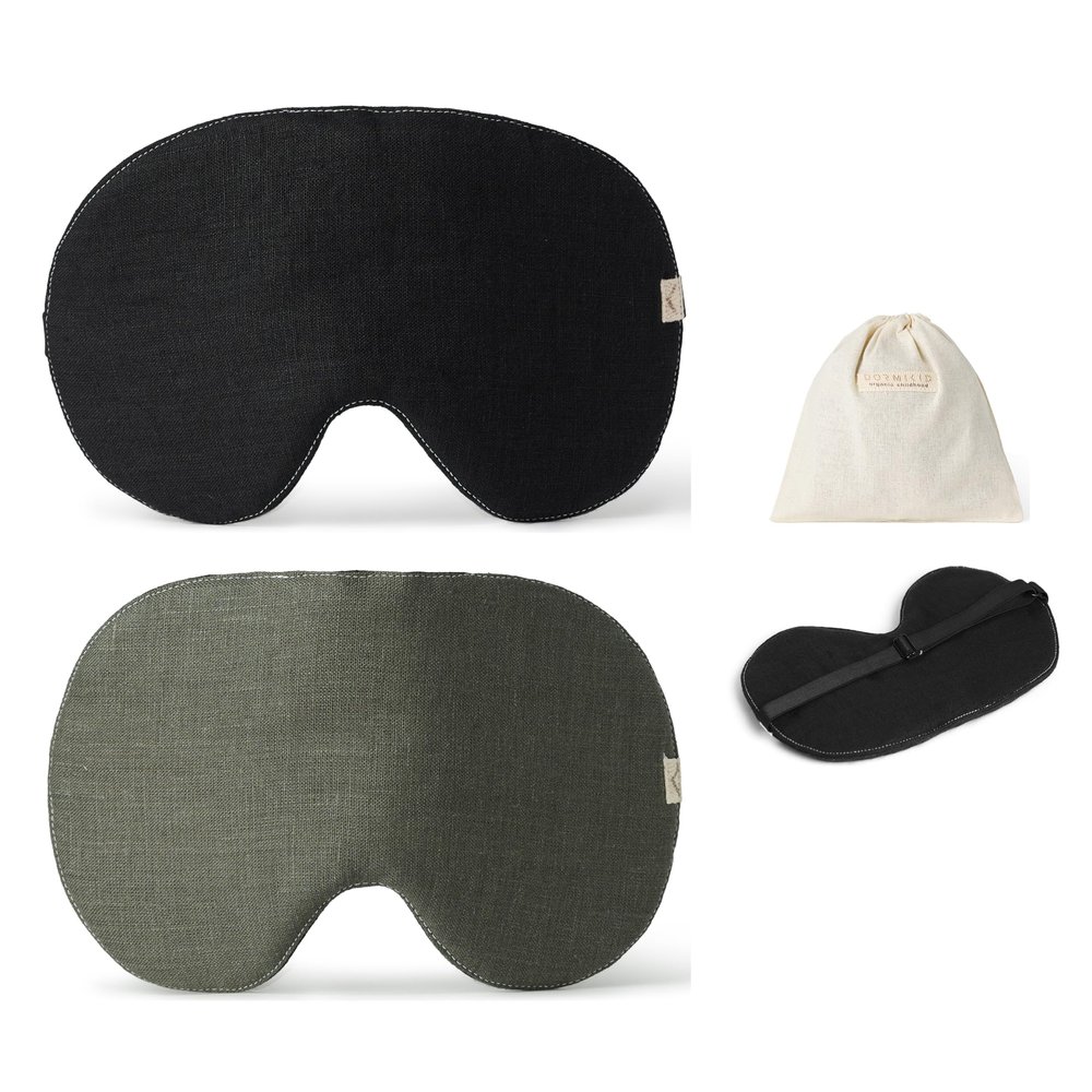 2-Pack Linen Eye Sleep Mask Oversized for Sleeping Organic Oeko-TEX Standard Blackout Eye Shade Cover Adjustable Strap Breathable Travel Meditation Essential Gift idea Woman Man (Black+Pine)