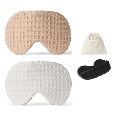 2-Pack Cotton Eye Sleep Mask Oversized for Sleeping Organic Oeko-TEX Standard Blackout Eye Shade Cover Breathable Travel Meditation Essential Gift idea Woman Man (Poudre+Ivory)