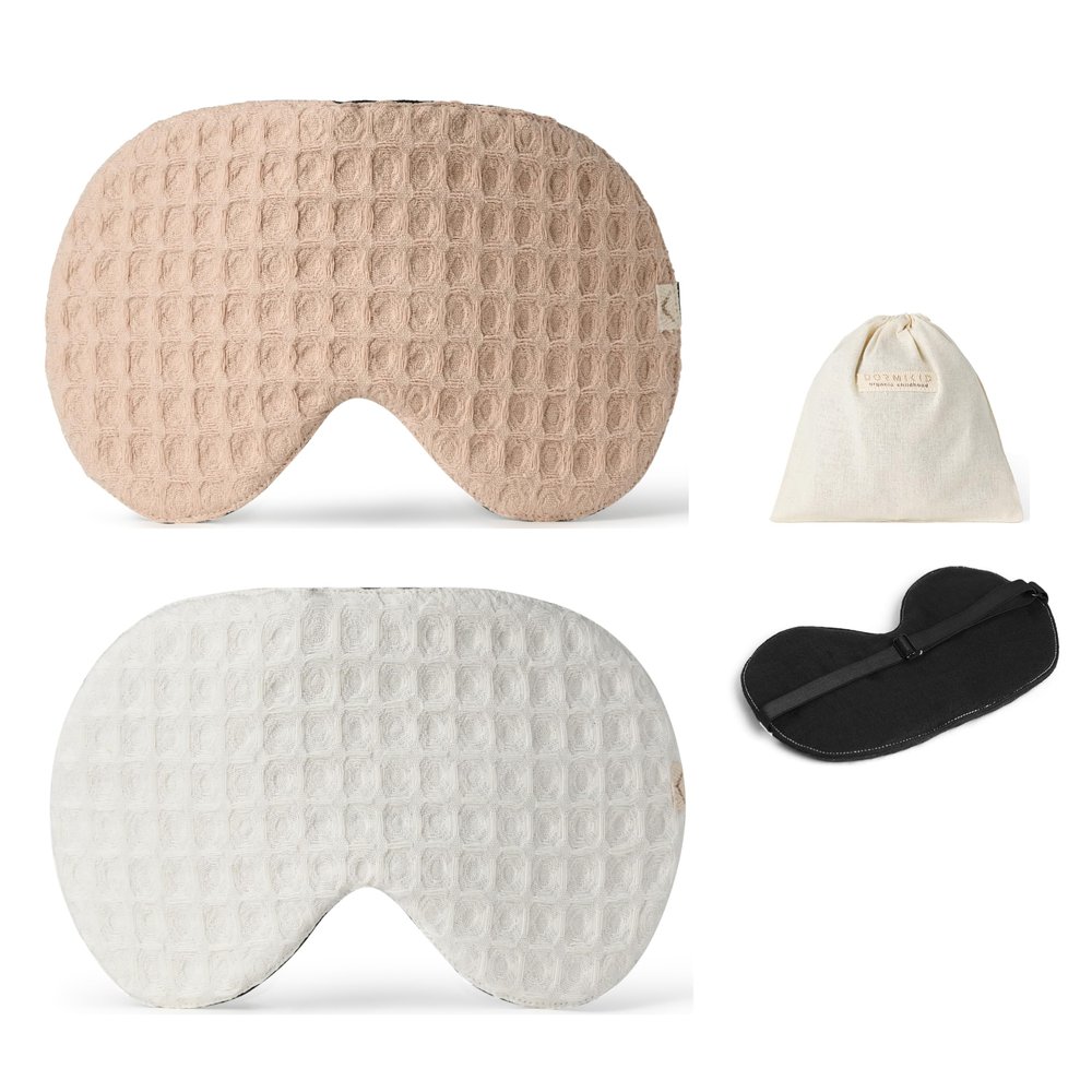2-Pack Cotton Eye Sleep Mask Oversized for Sleeping Organic Oeko-TEX Standard Blackout Eye Shade Cover Breathable Travel Meditation Essential Gift idea Woman Man (Poudre+Ivory)