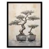 Artery8 Japan Bonsai Trees Oil Painting Pallet Knife Neutral Grey Tone Textured Artwork Artwork Framed Wall Art Print A4 view 1