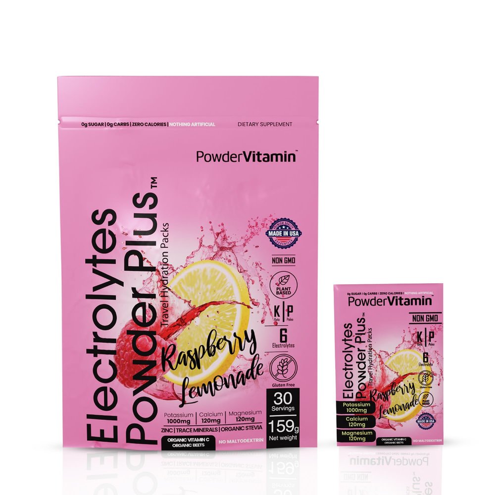 PowderVitamin Electrolytes Powder Plus, Keto, Raspberry Lemonade, Sugar Free, 1000mg Potassium, 120mg Calcium, 120mg Magnesium, Non-GMO, Zero Calories, 30 Hydration Packets