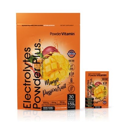 PowderVitamin Electrolytes Powder Plus, Keto, Mango Passionfruit, Sugar Free, 1000mg Potassium, 120mg Calcium, 120mg Magnesium, Non-GMO, Zero Calories, 30 Hydration Packets