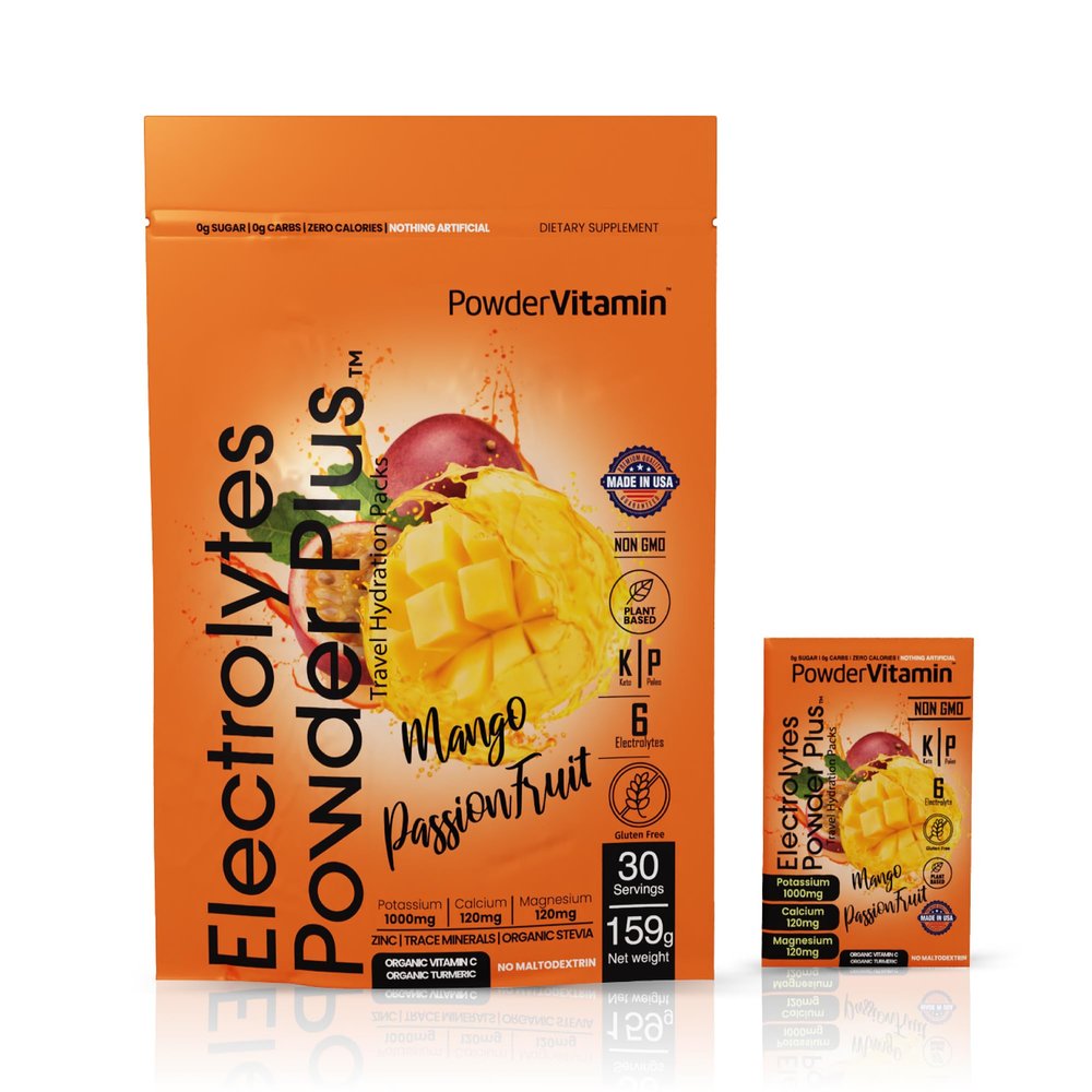 PowderVitamin Electrolytes Powder Plus, Keto, Mango Passionfruit, Sugar Free, 1000mg Potassium, 120mg Calcium, 120mg Magnesium, Non-GMO, Zero Calories, 30 Hydration Packets