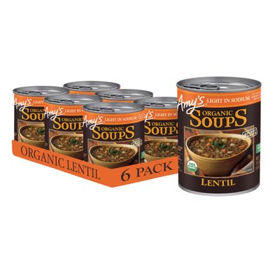 Amy's Soup, Vegan, Gluten Free, Organic Lentil, Light in Sodium, 14.5 Ounce (Pack of 6)