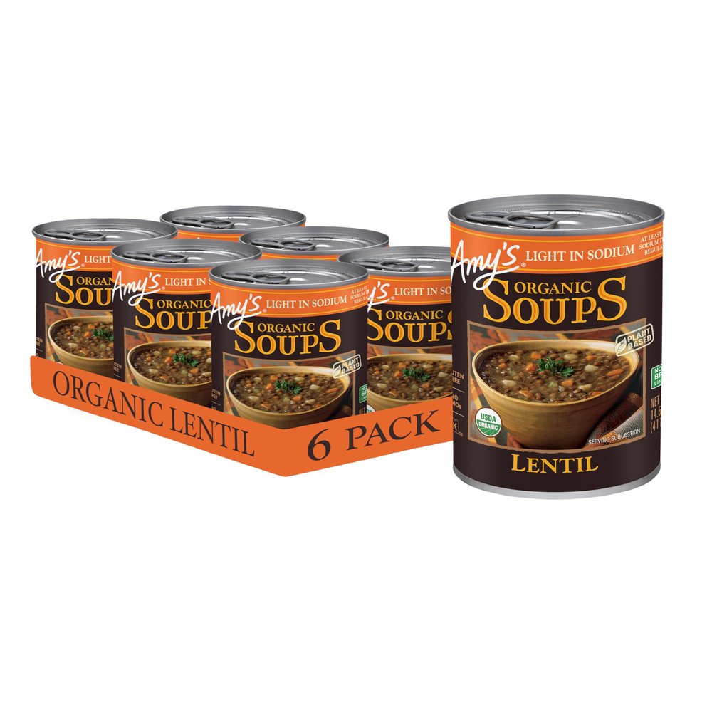 Amy's Soup, Vegan, Gluten Free, Organic Lentil, Light in Sodium, 14.5 Ounce (Pack of 6)