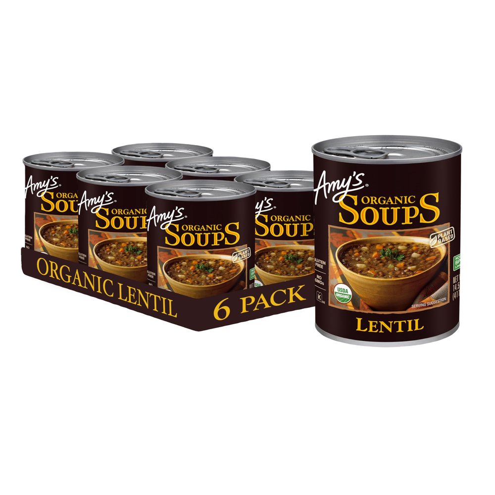 Amys Soup, Vegan Lentil Canned Soup, Gluten Free, Made With Organic Green Lentils and Vegetables, 14.5 Oz (6 Pack)