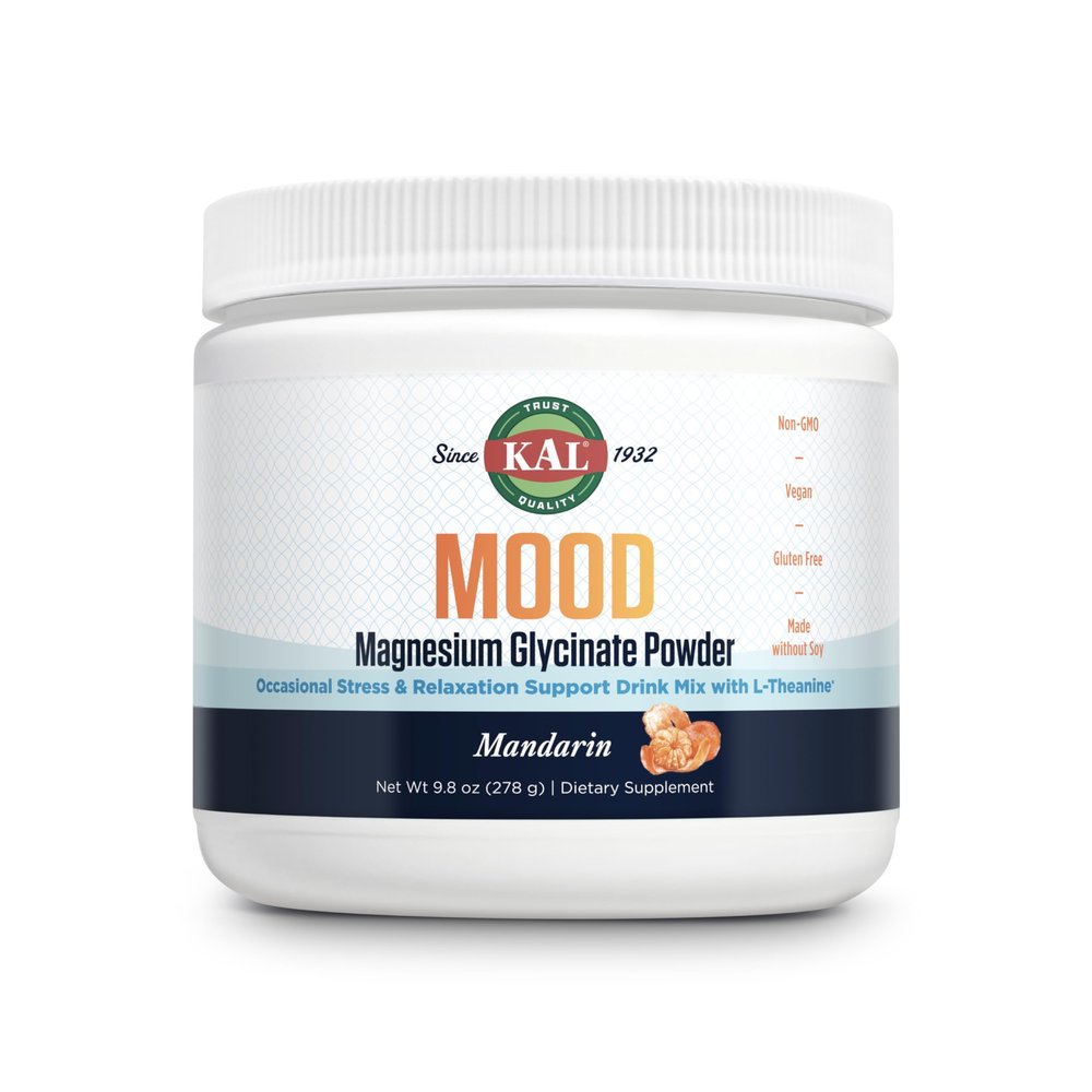 KAL Mood Magnesium Powder with L-Theanine - Mandarin Flavor Magnesium Supplement - Relaxation Support, High Absorption, No Added Sugar, Vegan, Gluten Free, Made Without Soy - 40 Servings, 9.8 oz