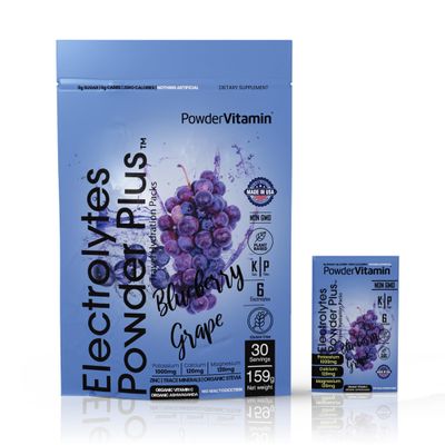 PowderVitamin Electrolytes Powder Plus, Keto, Blueberry Grape, Zero Sugar, 1000mg Potassium, 120mg Calcium, 120mg Magnesium, Non-GMO, Zero Calories, 30 Hydration Packets
