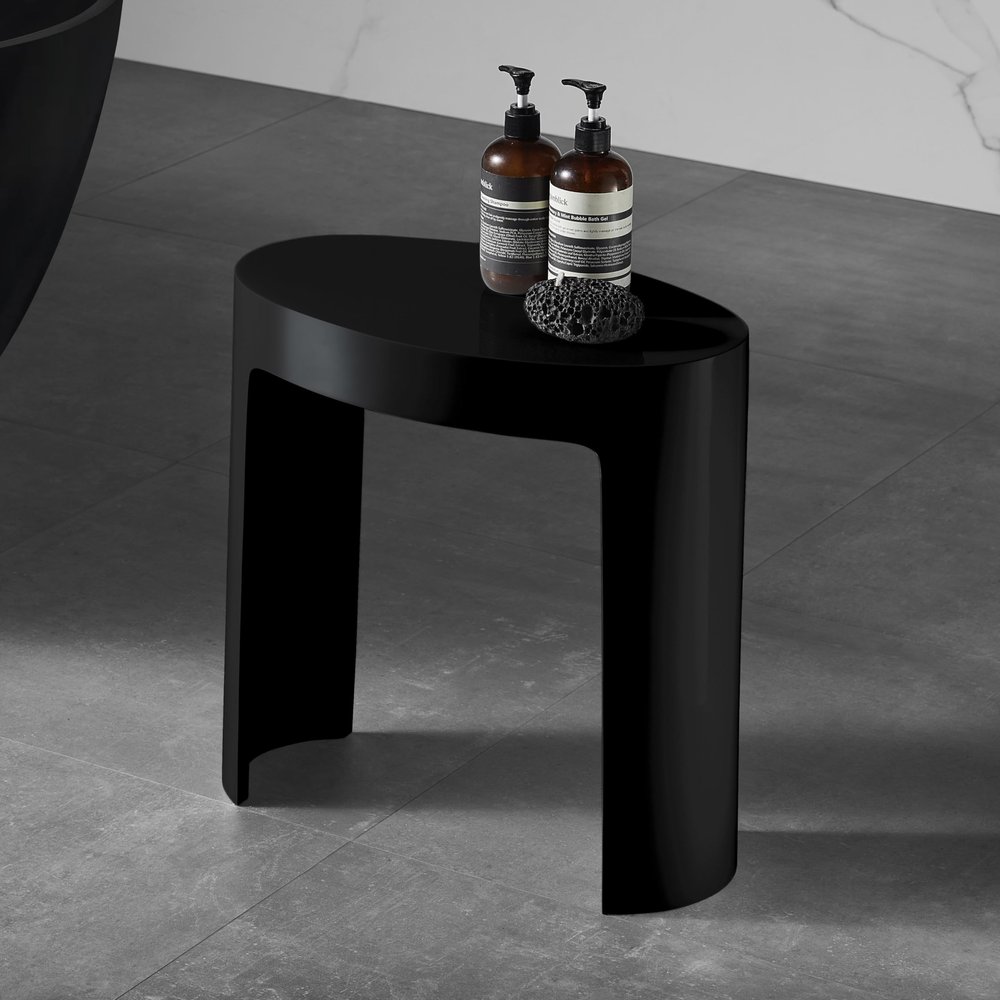 Black Matte Solid Surface Resin Bathroom/Shower Stool Acacia Rust Resistant