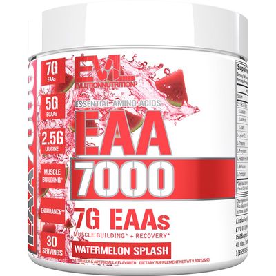 Evlution Nutrition EAA7000 - Pre & Post Workout Powder - Muscle Building + Recovery Supplement - 7g Essential Amino Acids + 5g BCAAs - Endurance + Energy Support - 30 Servings - Watermelon Splash