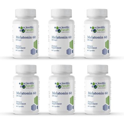 Scientific Health Solutions Melatonin 60mg | High Dosage Melatonin in Easy-to-Swallow Capsules | Vegan, Non-GMO & Gluten-Free | US-Made Extra Strength Melatonins (Case of 6)