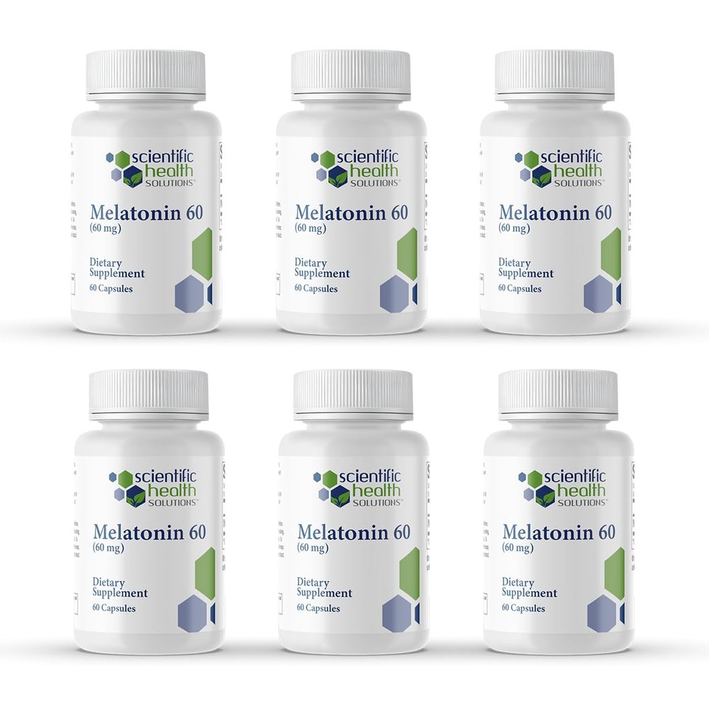 Scientific Health Solutions Melatonin 60mg | High Dosage Melatonin in Easy-to-Swallow Capsules | Vegan, Non-GMO & Gluten-Free | US-Made Extra Strength Melatonins (Case of 6)