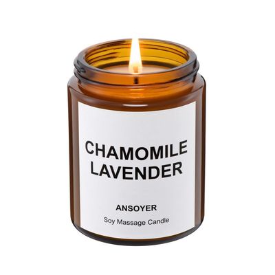 ANSOYER Massage Oil Candle, Romantic Gift SPA Use Home Scented Candle Body Oil, Ultra Hydrating Body Care with Soybean Oil, 4.5oz (Chamomile Lavender)