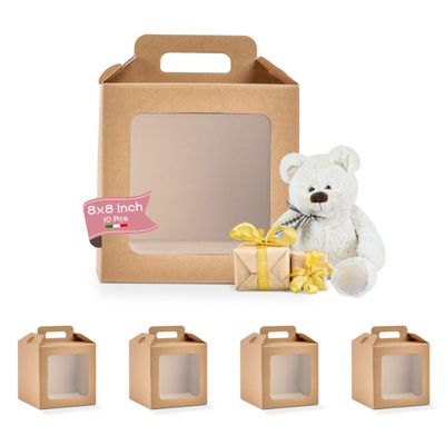 Boxes Craftory Pack of 10 Gable Boxes with Carrying Handle - Ideal for Tall Cake and Presents for All Occasions - 8.26" x 8.26" x 8.26" Havana