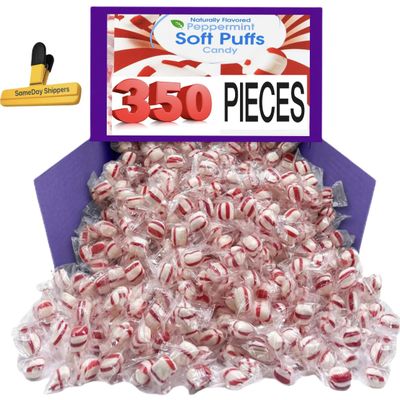 SOFT PEPPERMINT PUFFS | Sweet Stripes Soft Peppermints Puffs | Individually Wrapped Classic Peppermint Flavored Red and White Candy | Refreshingly Soft Melt-Away Mints, Made With Real Reppermint | (3.8 LBS)