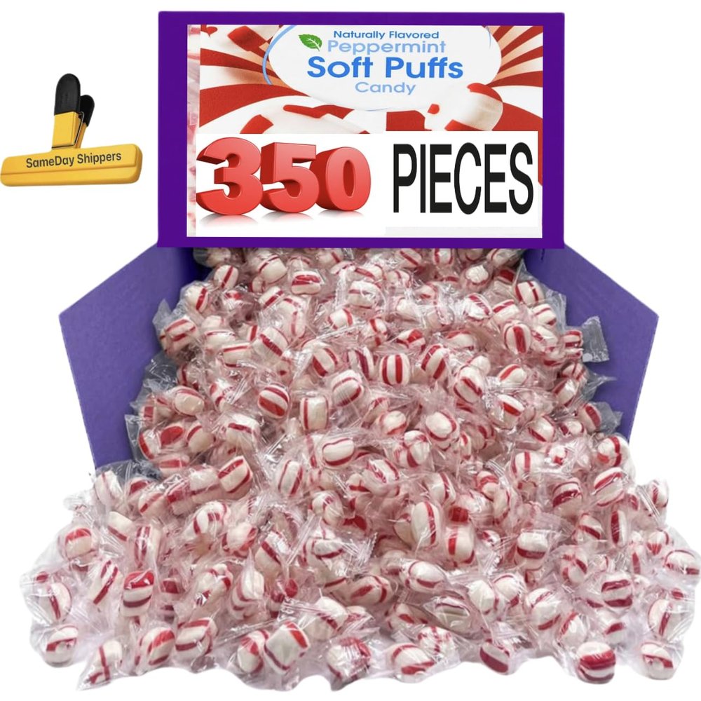 SOFT PEPPERMINT PUFFS | Sweet Stripes Soft Peppermints Puffs | Individually Wrapped Classic Peppermint Flavored Red and White Candy | Refreshingly Soft Melt-Away Mints, Made With Real Reppermint | (3.8 LBS)