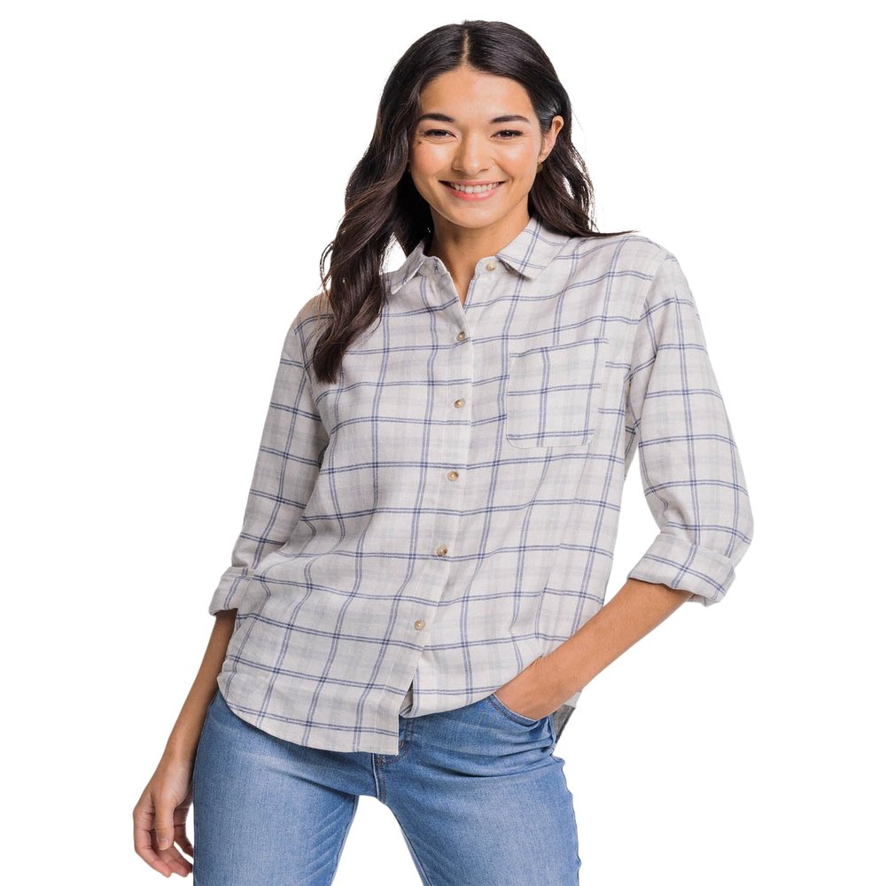 Southern Tide Women's Niki Chilly Morning Plaid Shirt, Marshmallow