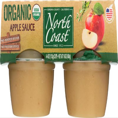 North Coast Organic Apple Sauce, No Added Colors or Preservatives, No Added Sugar, Kosher, USDA Certified Organic, Gluten Free & Non-GMO, 4 Count, 16 Ounce (Pack of 12)