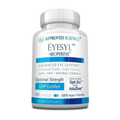 Approved Science EyeSyl - Eye Support Supplement - Chromium Picolinate, Taurine, Lutein, Zeaxanthin, Bilberry, BioPerine - 3 Month Supply - 180 Capsules - Made in USA