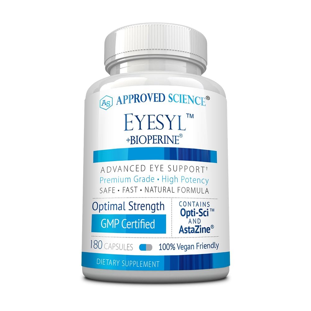 Approved Science EyeSyl - Eye Support Supplement - Chromium Picolinate, Taurine, Lutein, Zeaxanthin, Bilberry, BioPerine - 3 Month Supply - 180 Capsules - Made in USA