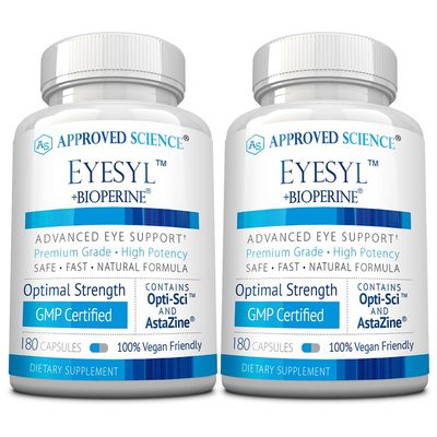 Approved Science EyeSyl - Eye Support Supplement - Chromium Picolinate, Taurine, Lutein, Zeaxanthin, Bilberry, BioPerine - 2 Bottles - 360 Capsules - Made in USA