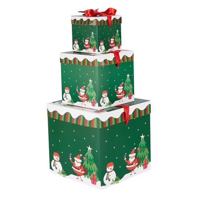 3 Pcs Christmas Stackable Gift Boxes Set with Lids Christmas Decorative Stacking Boxes Nesting Boxes Xmas Boxes for Gifts Christmas Thanksgiving New Year Wrapping Presents and Decorations (Green)